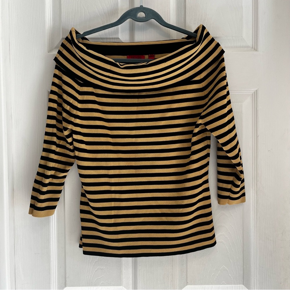 Vintage Venini Striped Off-Shoulder Top Gold & Black Srtetchy Large